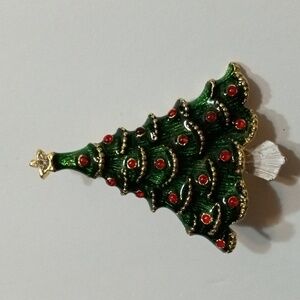Vintage 1980's Avon Gifted Christmas Tree Enamel W/ 14kt Gold Detail Brooche